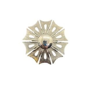 Vintage Signed RNK Silver Tone Pinwheel Style Brooch Burst Art Deco Designer